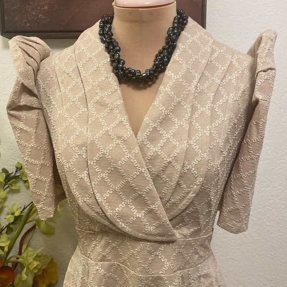 Filipiniana Vintage-Inspired Cream Midi Dress with Puff Shoulders Fits S, M, & L - Picture 2 of 8